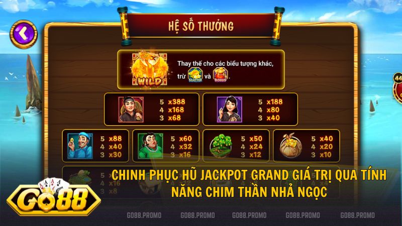 Mở 3 biểu tượng giống nhau để thắng trọn quỹ Jackpot Grand, Major tại Go88
