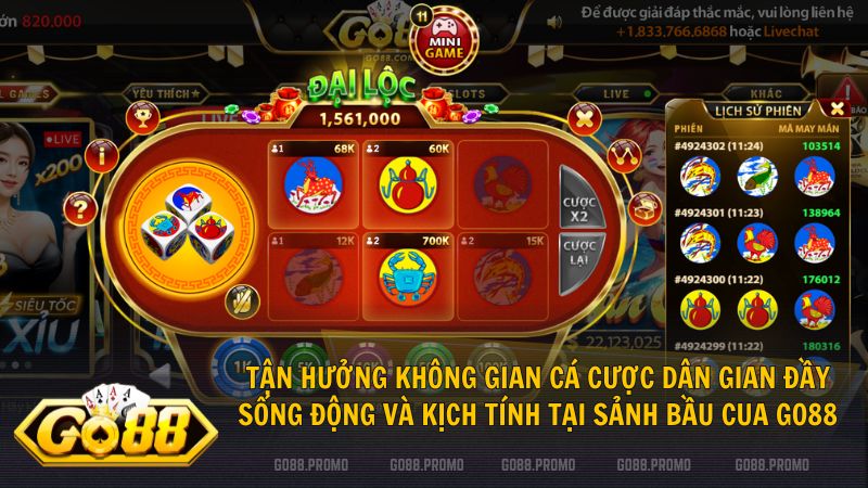 Trải nghiệm không gian cá cược dân gian đầy sôi động tại sảnh Bầu Cua Go88